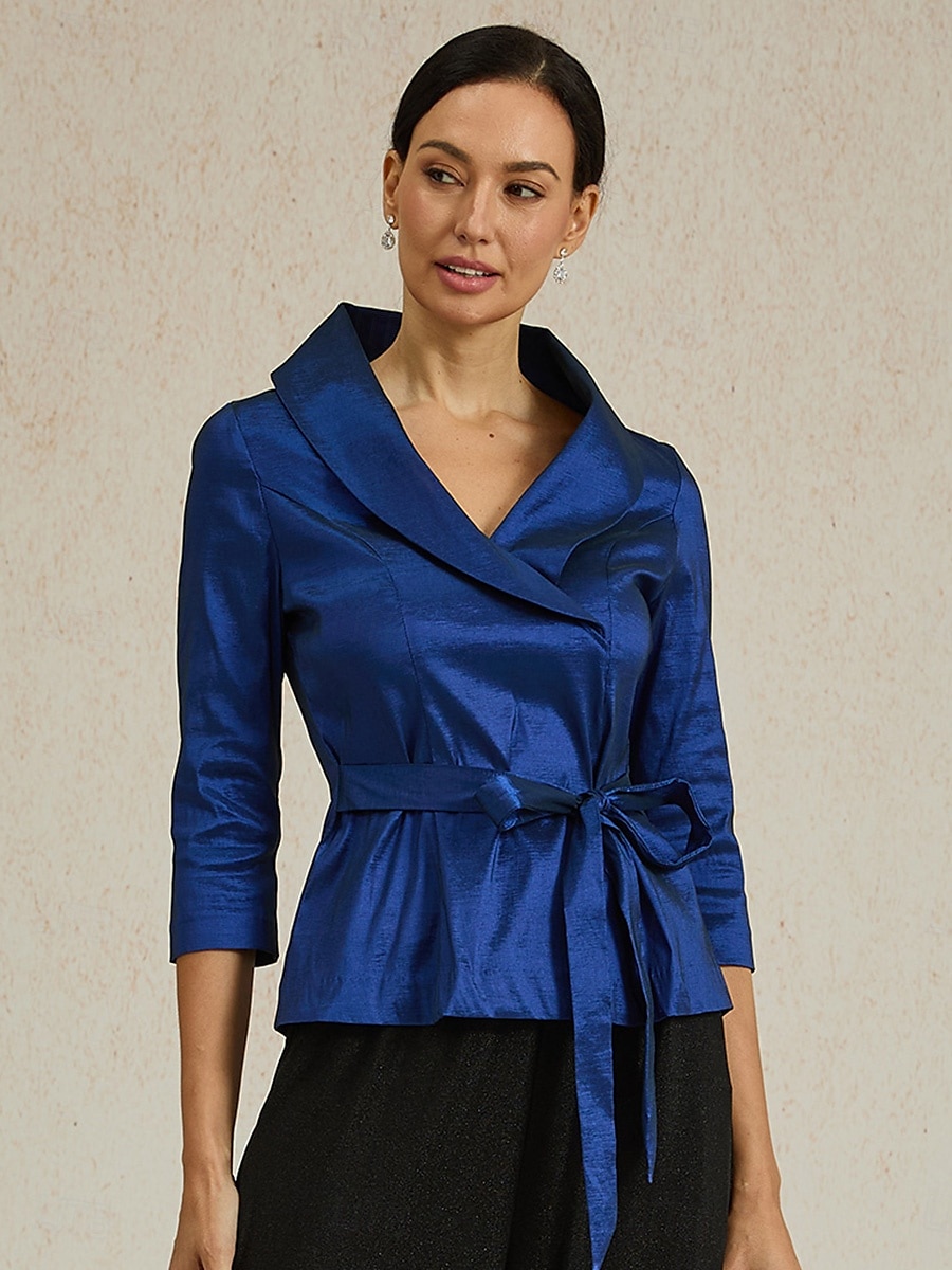 Pentru femei Bluză Topuri de seară Elegant Metalic Stilat Lungime Manșon 3/4 În V Topuri obișnuite Invitat la nunta Serată Semi formal cravata fata Bleumarin Primăvară, toamnă, iarnă, vară 2025 - $79.99 –P1