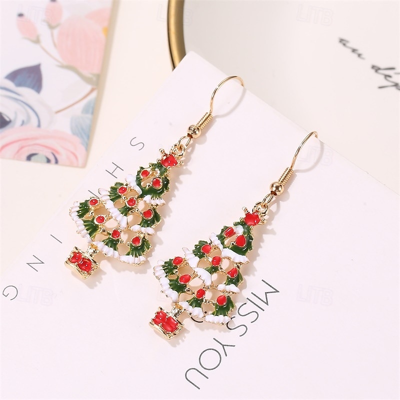 Ensemble de bijoux pour femme en forme de sapin de Noël avec collier pendentif en émail festif et boucles d'oreilles pendantes - accessoires de fête pour les fêtes de Noël et les cadeaux de 2025 ? $9.99 –P4