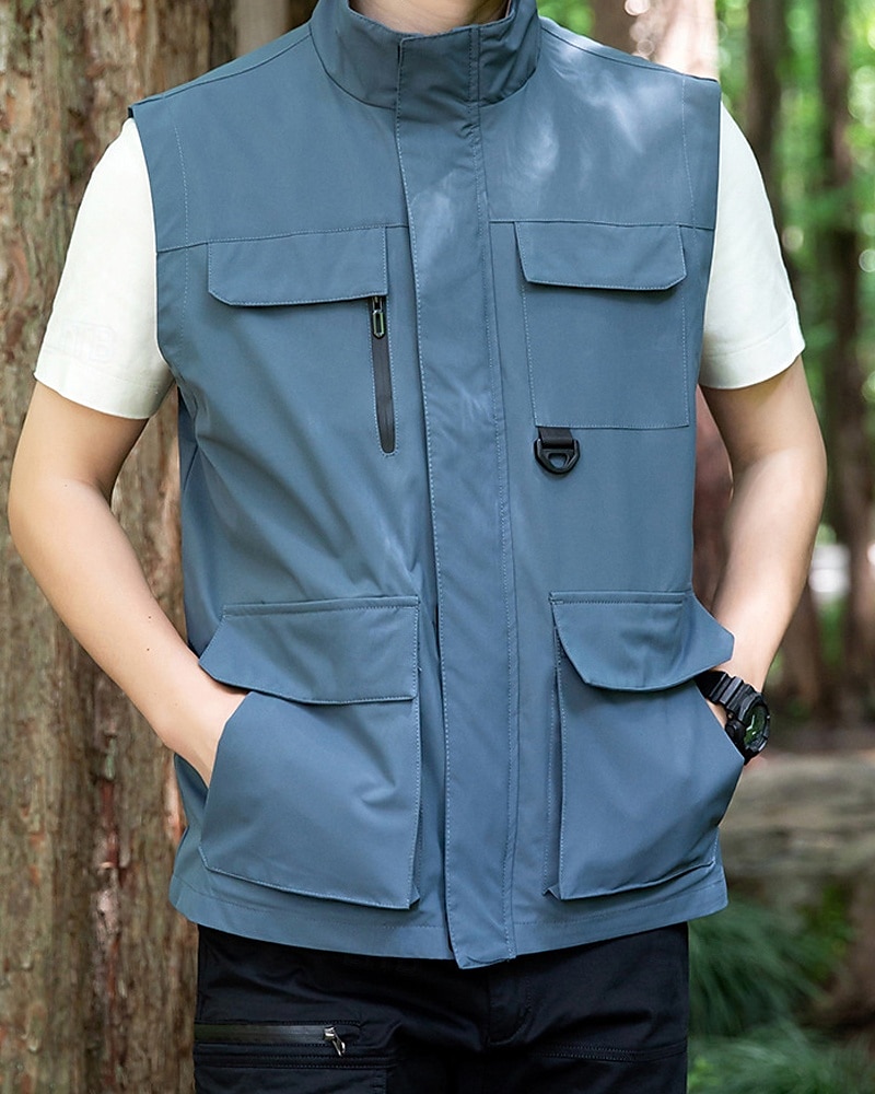 Per uomo Gilet All'aperto Quotidiano Moda Casual Primavera Autunno Tasca Poliestere Confortevole Semplice Cerniera Collo alla coreana Vestibilità regolare Nero Rosso Blu Cachi Gilet del 2025 a $48.99 –P5