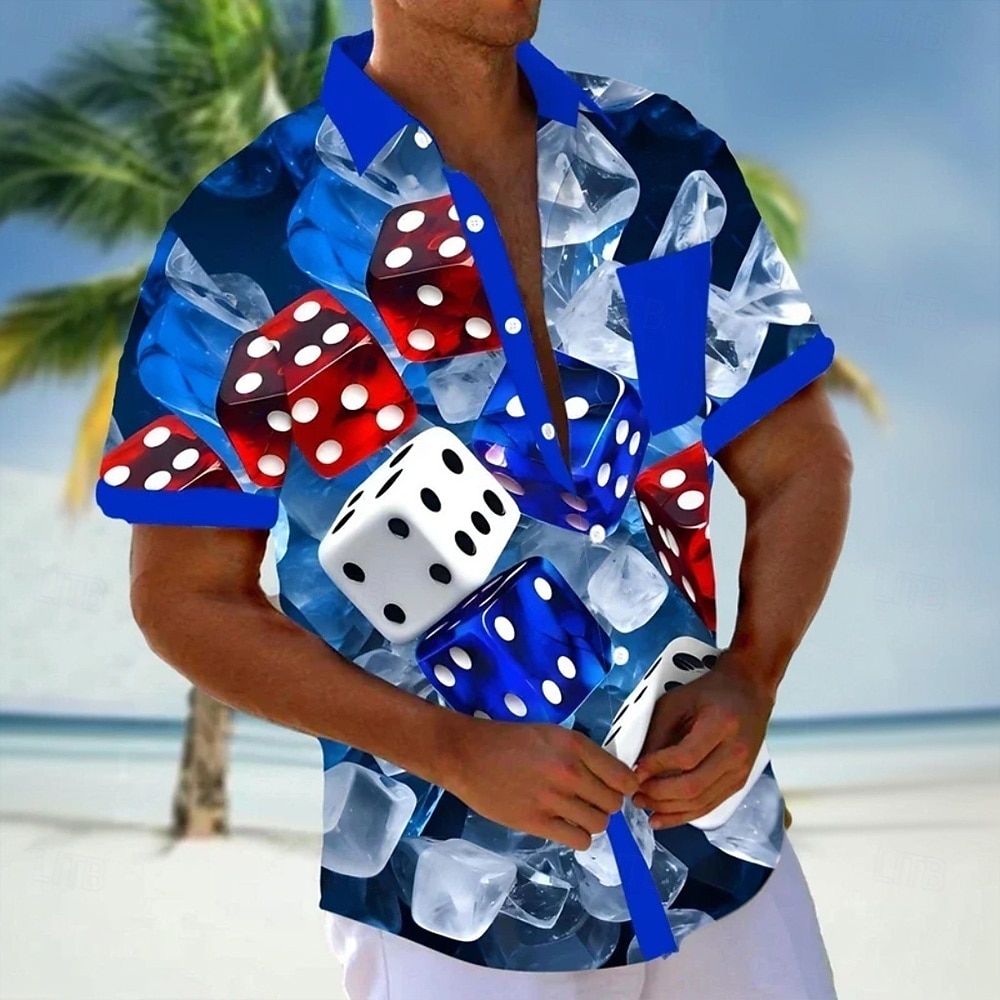 Men's Dice Shirt Summer Shirt Button Up Shirt Short Sleeve Vintage Retro Outdoor Vacation Dailywear Summer Spring Turndown 3D Print Collared Shirts Front One Pocket Red Blue 2026 - $25.99 –P3