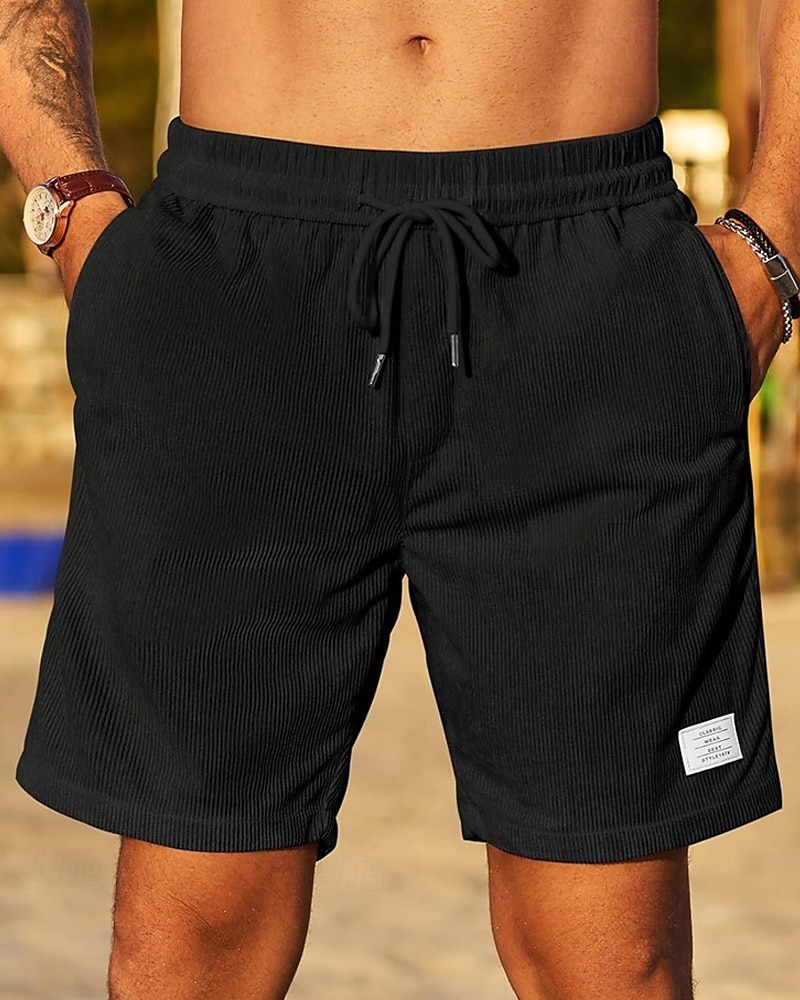Herren Shorts Sommershorts Freizeitshorts Cordshorts Tasche Elastischer Bund Kordelzug Einfach Komfort Atmungsaktiv Kurz Outdoor Sport Klassisch Lässig Schwarz Weiß Mikroelastisch 2025 - $15.49 –P3