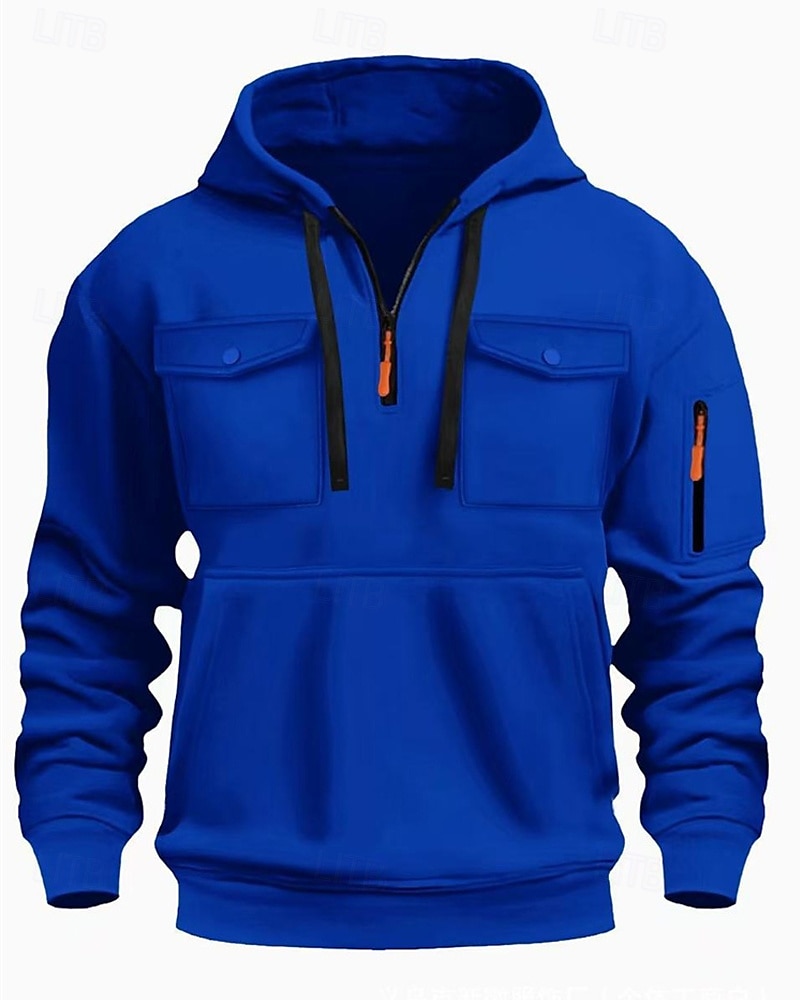 Voor heren Trui met capuchon Hoodie met kwartrits Zwart Wit Wijn Leger Groen Rood Capuchon Effen Zak Kwart ritssluiting Sport & Outdoor Dagelijks Feestdagen Polyester Streetwear Basic Casual Lente 2025 - $23.99 –P9
