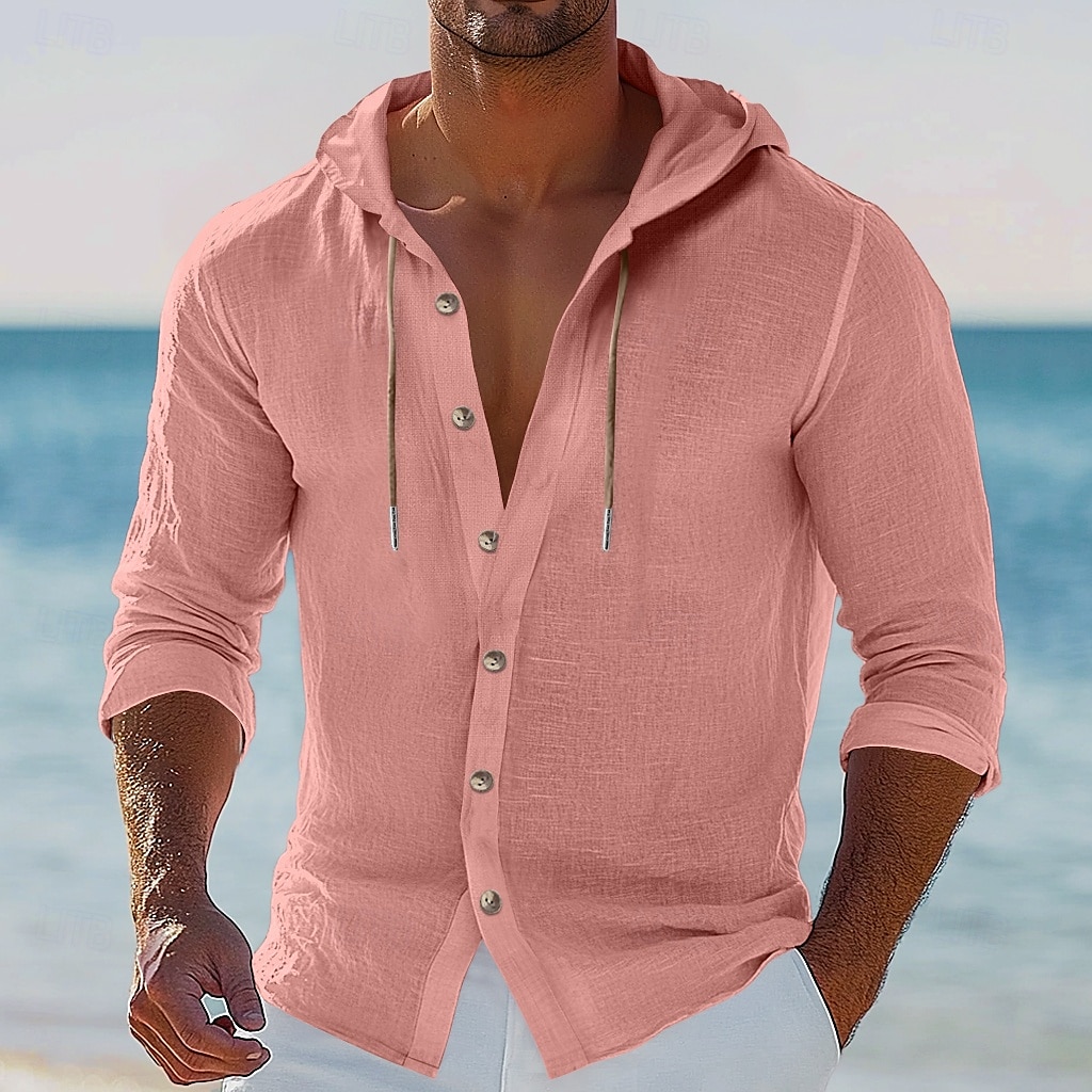 Per uomo Camicia Camicia di lino Abbigliamento da spiaggia Camicia con Bottoni Camicia con cappuccio Semplice Vacanza Casuale Nero Bianco Rosa Blu Manica Lunga Con Cappuccio Estate Primavera & Estate del 2025 a $25.99 –P1