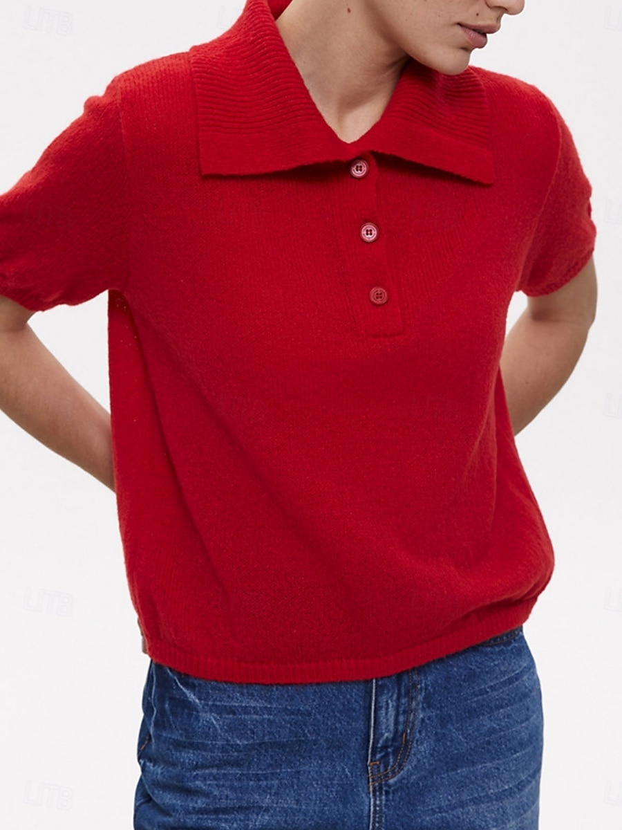 Damen Pullover Lässig Weich Einfarbig Gerippt Hemdkragen Knöpfe Gestrickt Langarm Normale Oberteile Stricken Outdoor Täglich Wochenende Schwarz Weiß Herbst Winter 2025 - $23.99 –P10