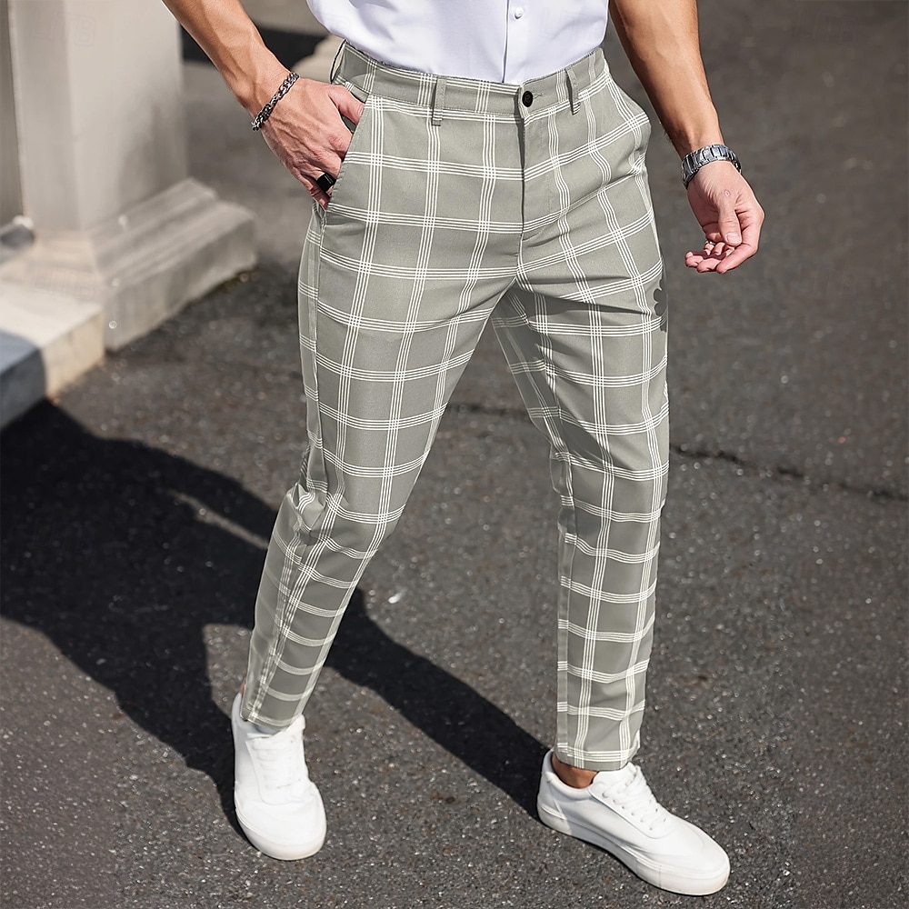 Herre Geometrisk Gitter / Teppe Dressbukser Bukser Medium Midje Business Casual Formell Hverdag Slim fit-bukser med lommer Vår Høst 3D-utskrift Svart Mørkeblå Mørkegrå 2025 - $29.99 –P3