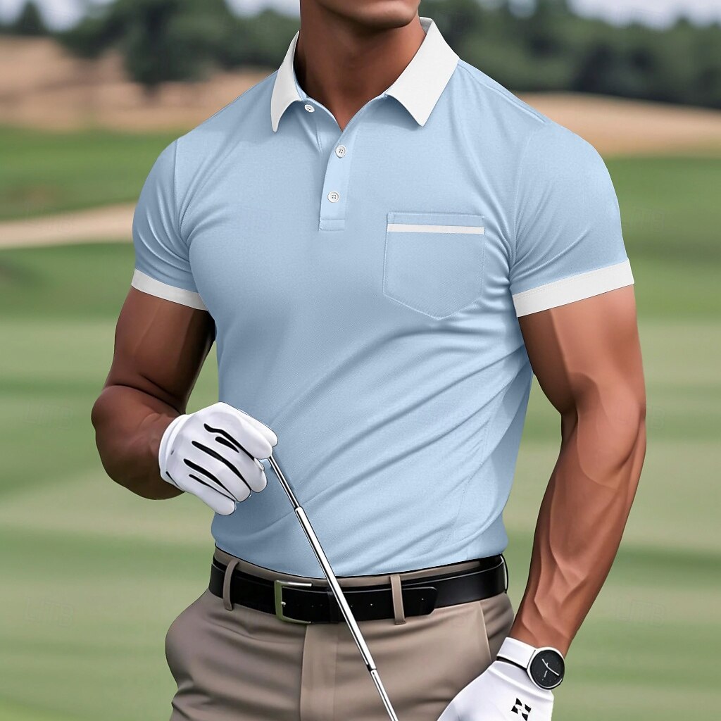 Men's Golf Shirt Pique Polo Shirt Work Casual Lapel Ribbed Polo Collar Short Sleeve Basic Modern Color Block Pocket Summer Regular Fit White Light Blue Burgundy Navy Blue Grey Golf Shirt 2025 - $16.49 –P3