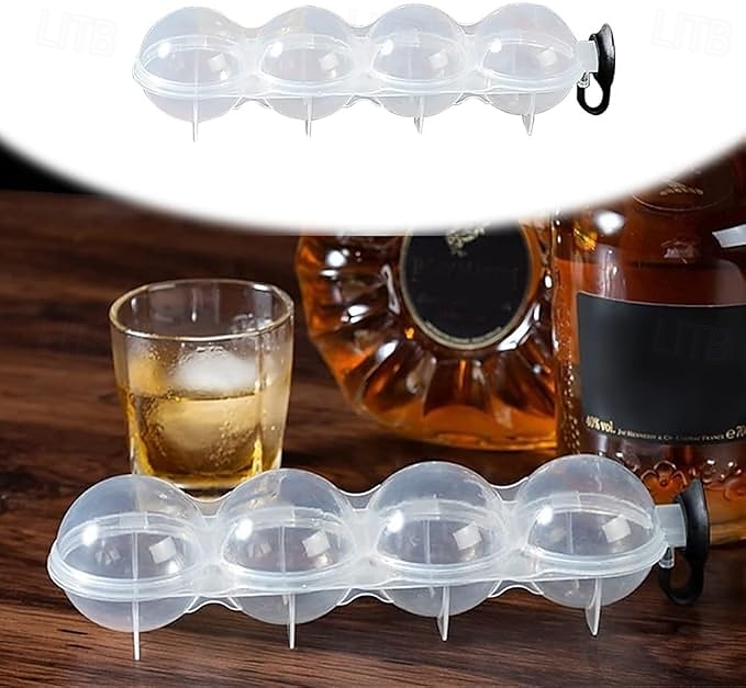isballform med 4 hull for whisky, rund iskulemaskin, isbrett med fire kubikk, perfekt for å lage store isballer til cocktails og drinker 2025 - $11.99 –P2