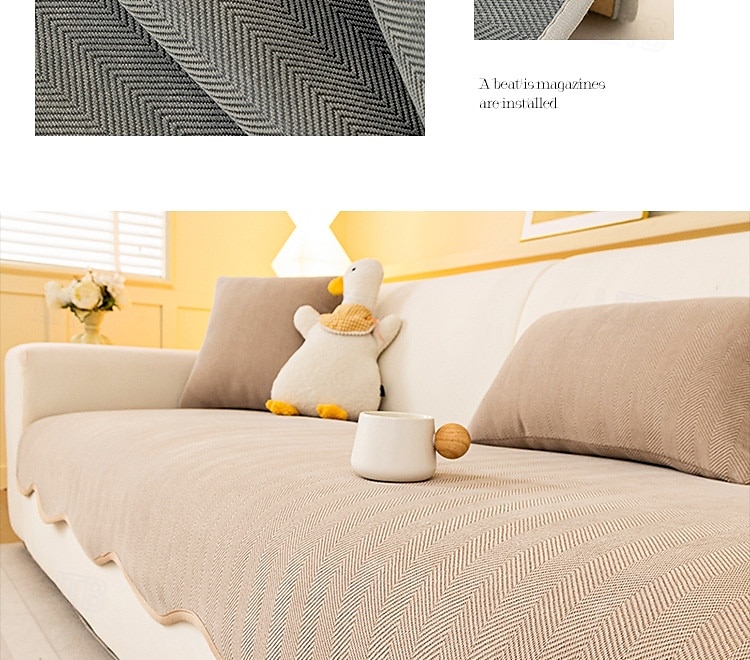 Minimalist Herringbone Chenille Non-Slip Wavy Edge Couch Cover 2025 - $57.99 –P4