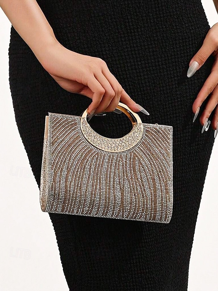 Women’s Rhinestone Evening Clutch Bag with Round Handle – Sparkly Gold Crystal Purse for Cocktail Parties, Weddings & Formal Events 2025 - $24.99 –P1