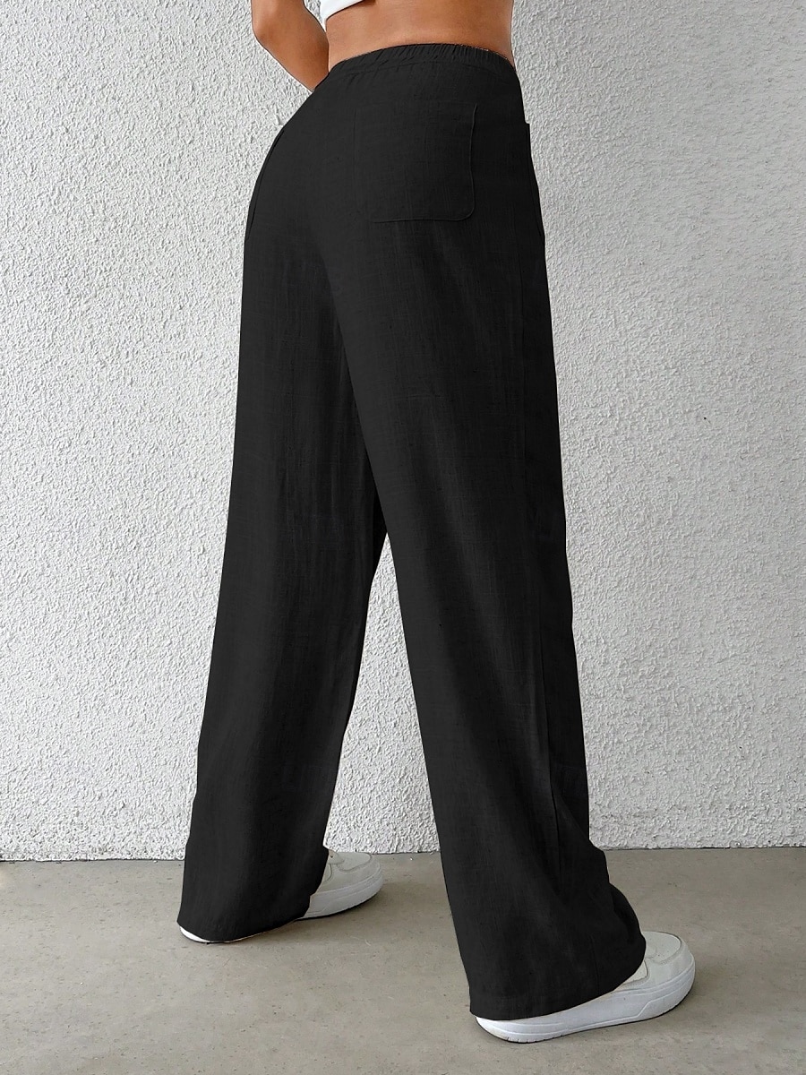 Damen Weites Bein Chinos Mode Basic Lässig Volle Länge Mittlere Taillenlinie Einfarbig Tasche Komfort Außenbereich Unelastisch Urlaub Straße Täglich Schwarz Weiß Blau Aprikose Sommer Frühling Herbst 2025 - $37.99 –P14