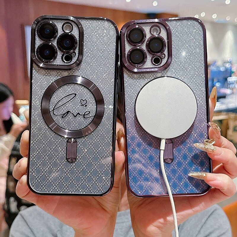 telefoon hoesje Voor iPhone 16 15 14 Pro Max Plus iPhone 16e iPhone 13 Pro Max Achterkant Ondersteuning draadloos opladen Niet-vergelend Bling glitter glanzend Kleurgradatie 2025 - $11.99 –P3