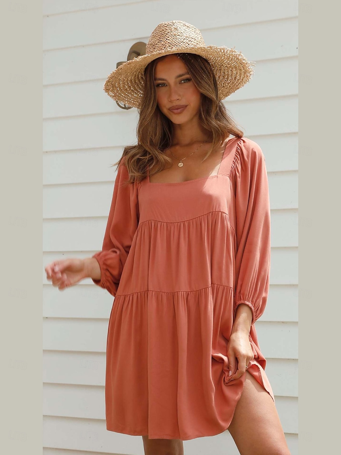 Damen Minikleid Sommerkleid Figurbetontes Kleid Rückenfreies Kleid Urlaub Party Geburtstag Laternenärmel Party Täglich Ferien Lässiger Schnitt Einfach Dreiviertelarm Quadrathals Hellblau Orange 2025 - $28.99 –P1