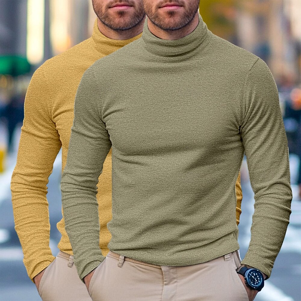 T-shirt à manches longues pour homme, 2 pièces, col roulé, manches longues, blanc, noir, col pile, automne, hiver, printemps, automne, couleur unie, uni, quotidien, décontracté, style urbain, 2 de 2025 ? $28.99 –P8