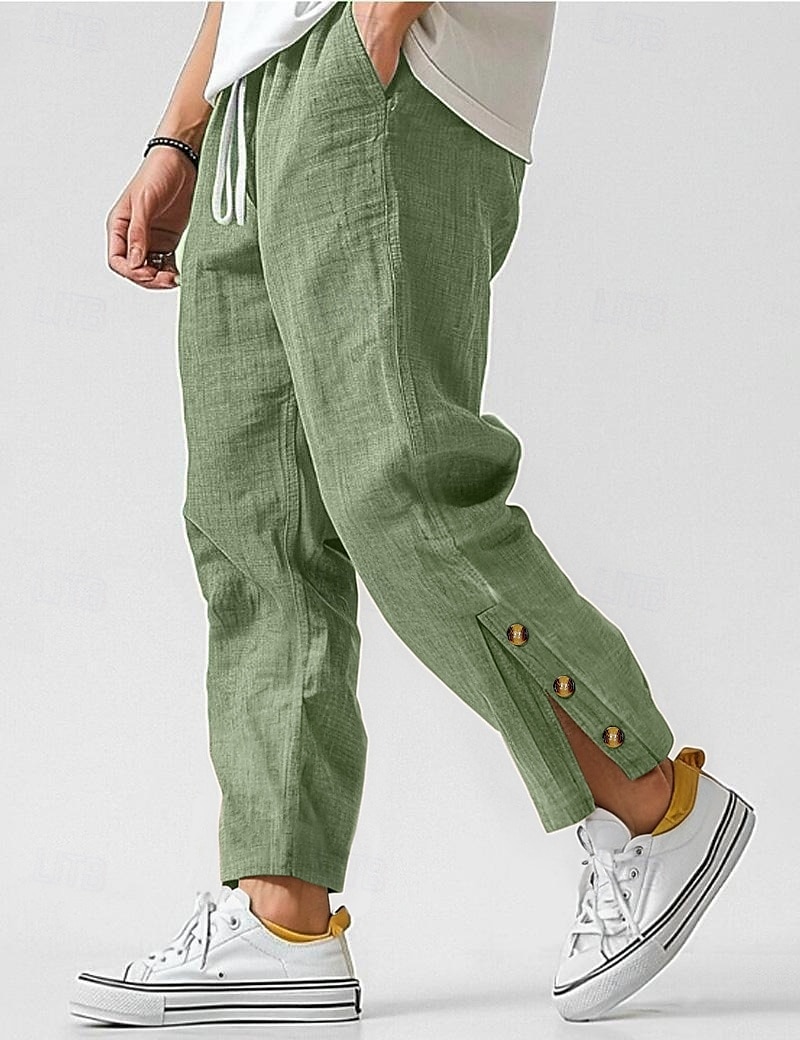 Homens Calças de linho Calças Calça verão Calças de praia Cintura elástica Com Cordão Tecido Conforto Respirável Mimolet Ao ar livre Casual Diário Férias Moda Branco Verde Tropa Sem Elasticidade de 2025 por $23.99 –P4