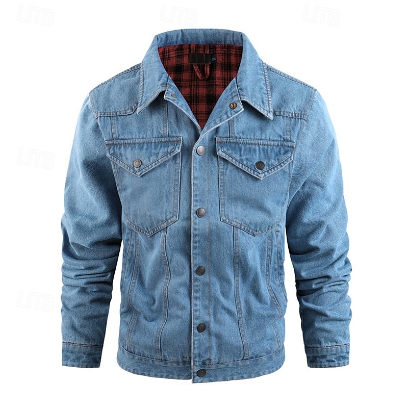 Homme Veste Légère Veste Décontractée Veste en Jean Vacances Quotidien Avec Poches Automne Hiver Uni Mode Classique Revers Régulier Noir Marron Vert Bleu de minuit Bleu clair Veste de 2025 ? $56.99 –P11