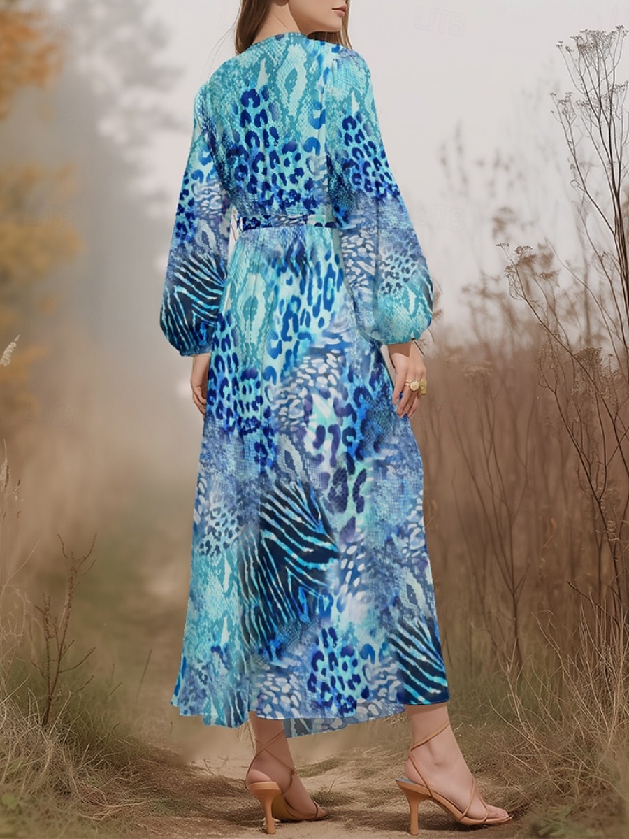 Women's Midi Dress Casual Dress Chiffon Swing Dress Modern Vacation Daily Weekend Regular Fit Leopard Long Sleeve V Neck Blue Brown Green Summer Spring Fall Autumn 2025 - $31.99 –P2