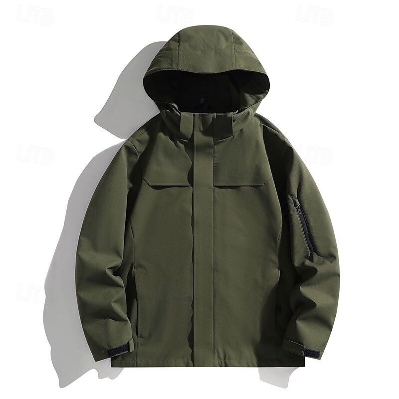 Herren Windjacke Wanderjacke Hardshelljacke Außen Wasserdicht Winddicht Wanderoutfits Wanderbekleidung Frühling Herbst Oberteil Camping / Wandern / Höhlenforschung Laufen Einfarbig Schwarz Armeegrün 2025 - $49.99 –P2
