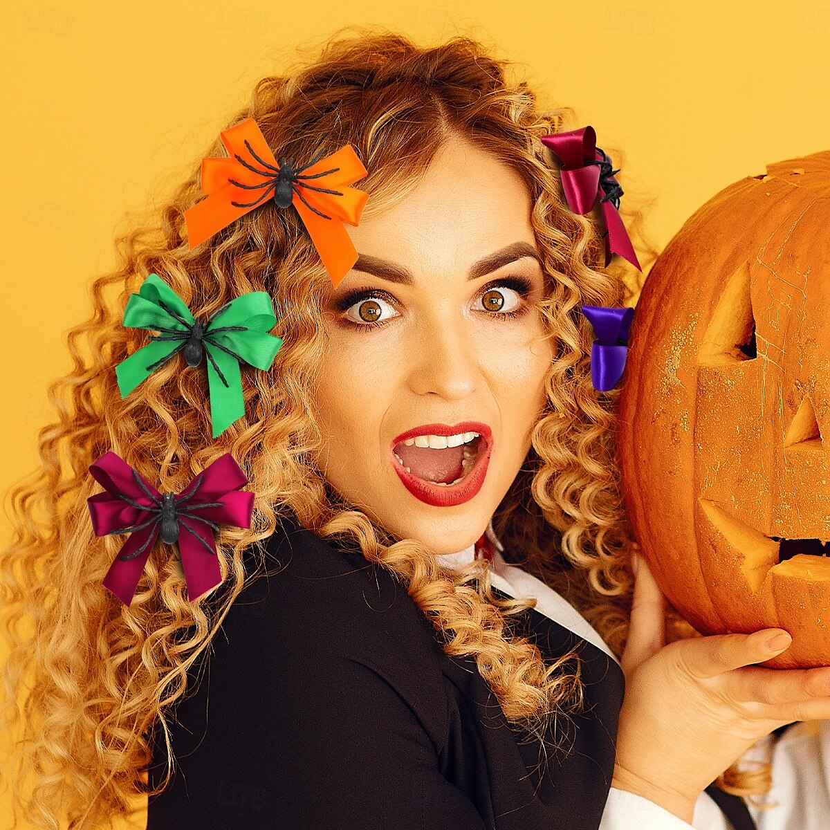 Halloweenská sponka do vlasů s pavoučí mašlí, roztomilý a originální vlasový doplněk pro kostým, sponka s ofinou na bok pro dívky a na párty. 2025 - $4.99 –P2