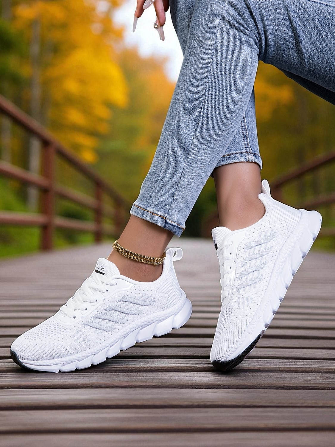 Dámské bílé běžecké tenisky z flyknit – lehké prodyšné boty na chůzi pro přechodné období z léta na podzim, sport a každodenní fitness 2025 - $26.99 –P2