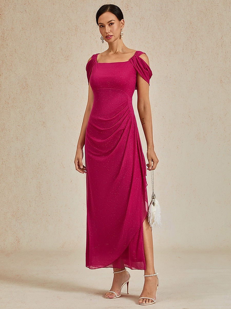 Dam Maxiklänning Sheath Dress Elegant party Födelsedag Ensfärgat Ärmlös Fyrkantig hals Fuchsia Sommar 2025 - $99.99 –P1