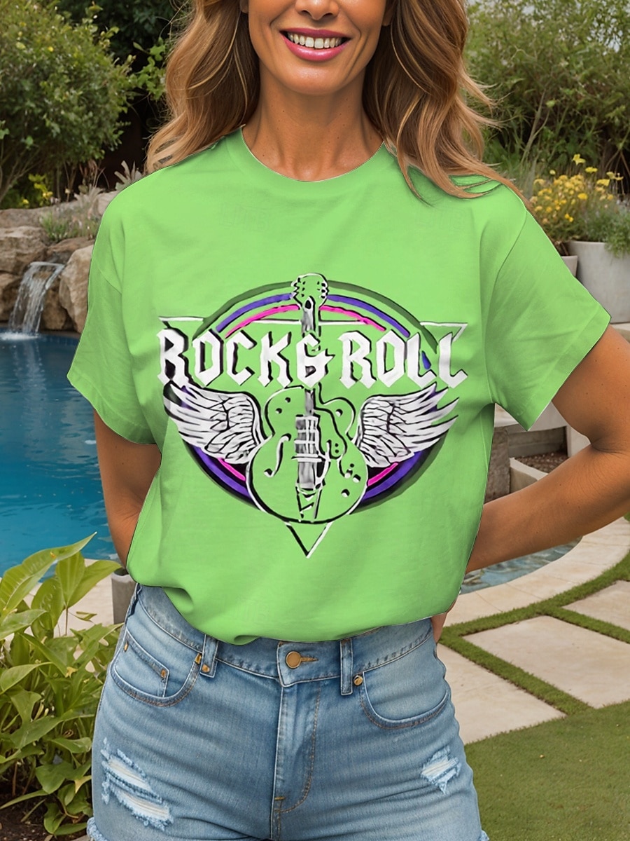 Festival de musique Femmes T-shirt Graphique Lettre ancien Élégant Classique Manche Courte Col ras du cou Col rond Hauts Réguliers Quotidien Week-end Imprimé Noir Rose Claire Bleu Violet Vert Ét de 2025 ? $19.99 –P6