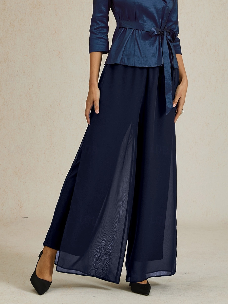 Dames Brutaal Broek met rechte pijpen Elegant Stijlvol Klassieke Stijl Volledige lengte Middelhoge taille Effen Kleur Elastische taille Rekbaar Bruiloft Vakantie Feest Marineblauw Lente, Herfst 2025 - $49.99 –P3