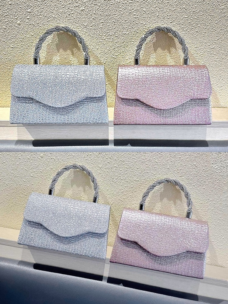 Bolso de mano para mujer con purpurina plateada y asa de diamantes de imitación: elegante bolso de noche para fiestas, bodas y cócteles. 2025 - $24.99 –P11