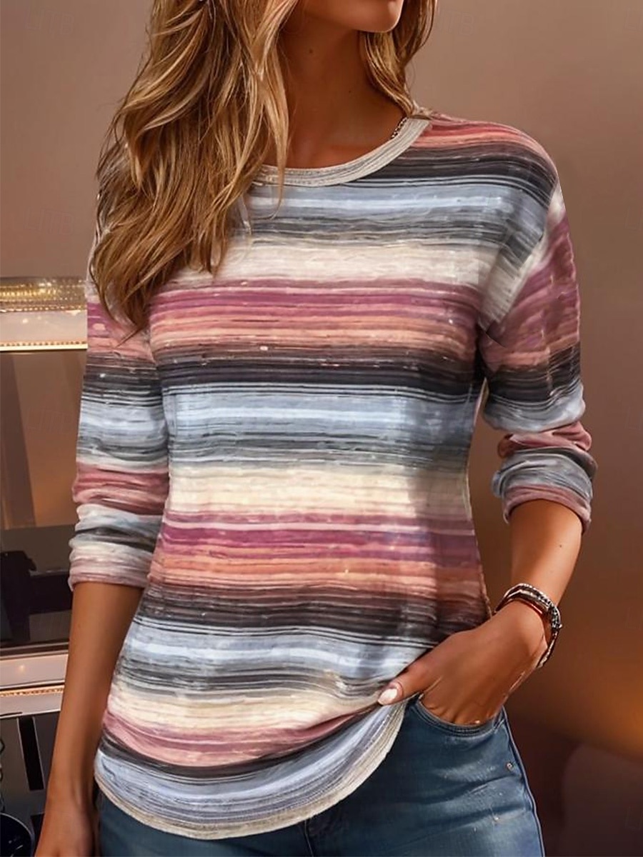 Pasqua Per donna Maglietta Grafico Geometrico Plaid Vintage Elegante Classico Manica Lunga Girocollo Top Regolari Quotidiano Stampato Rosa polverosa Blu Estate Primavera Autunno del 2025 a $22.99 –P2