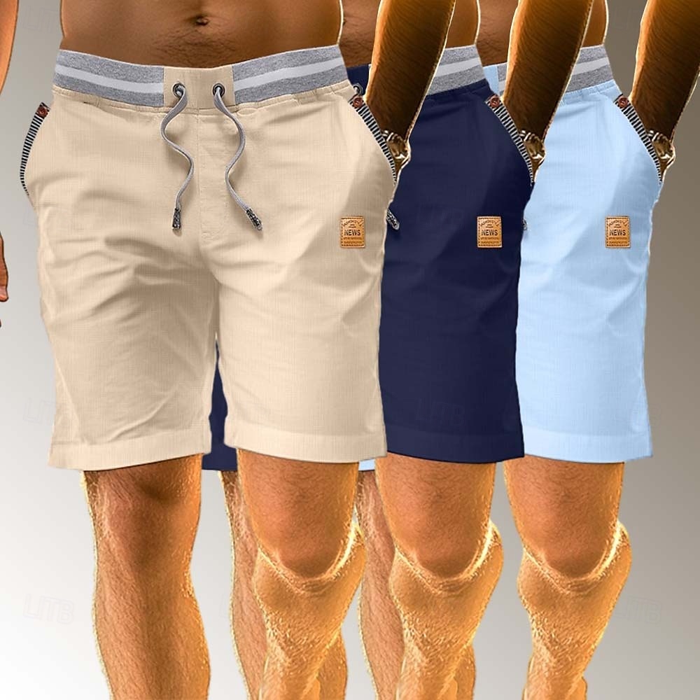 Herr Shorts Linne Shorts Sommarshorts Beach Shorts Lappverk Elastisk midja Snörning Färgblock Komfort Andningsfunktion Knelängd Ledigt Dagligen Helgdag Semester Mode Blå + Svart + Marinblå Bl 2025 - $37.99 –P6