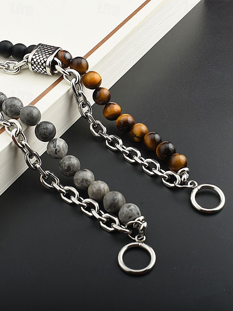 мужской браслет-цепочка из натуральных камней с бусинами – двухрядный регулируемый браслет с застежкой-тогл для повседневного, уличного и праздничного стиля 2025 - $9.99 –P7