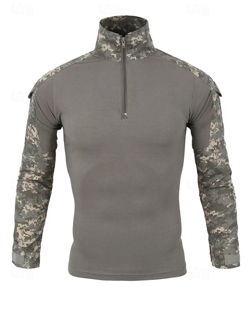 Per uomo Felpa con mezza zip Felpa militare Manica Lunga Collo alla coreana Top Esterno Traspirante Misto Cotone Mimetico Grigio scuro pitone nero Nero Viaggio Corsa del 2025 a $25.99 –P11