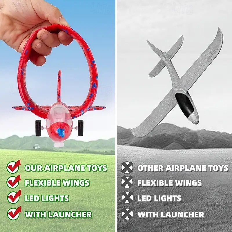 4 st skumglidflygplanskastare med 3 flyglägen, livfulla färgglada designer &slitstark plastkonstruktion - flygleksaker för utomhusbruk för pojkar &flickor från 3 år och uppåt 2025 - $40.99 –P4