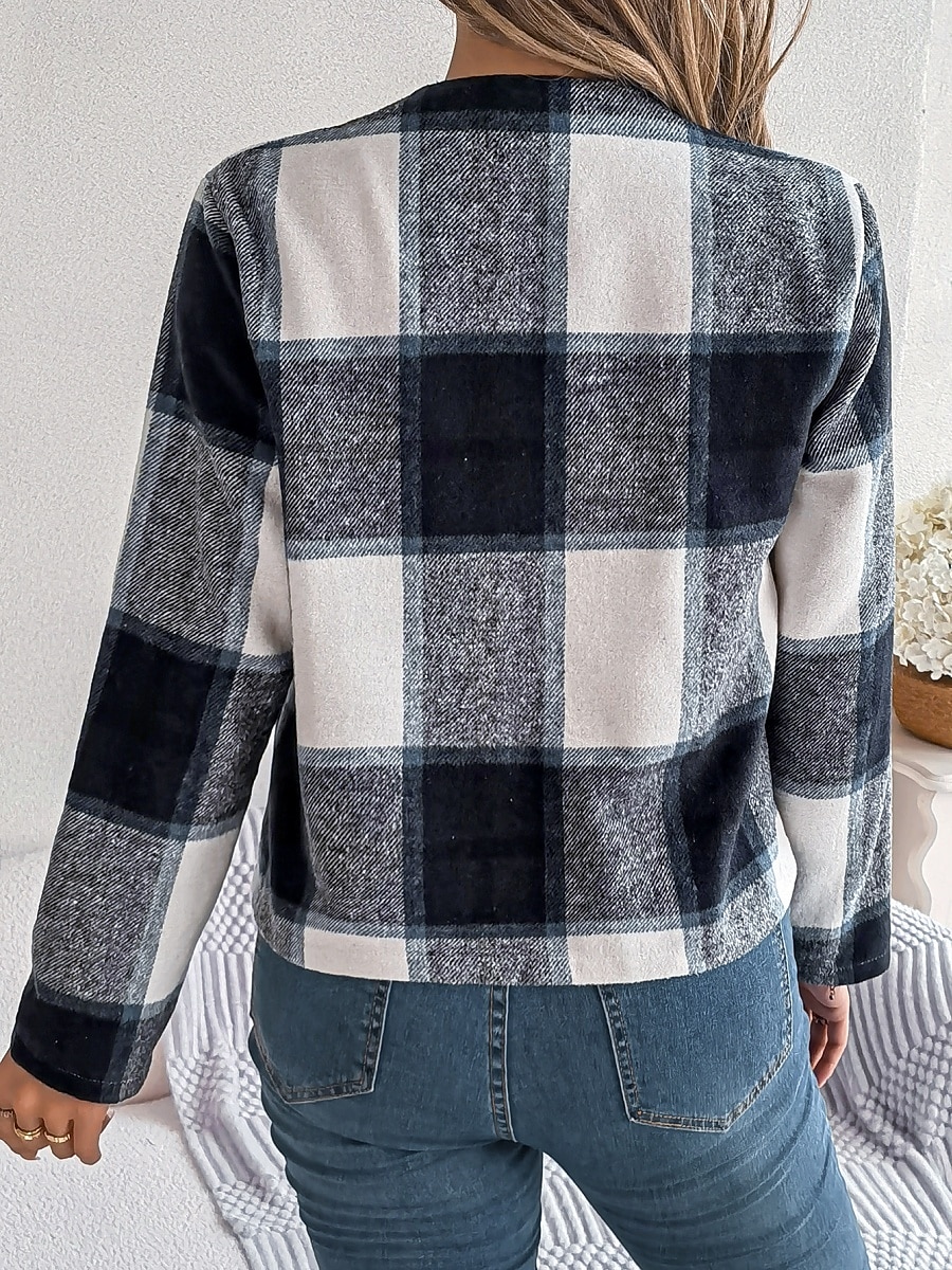 Γυναικεία Casual Jacket Άνετο Αναπνέει Στάμπα Καθημερινό Καρό Διακοπές Δρόμος Καθημερινά Ρούχα Εξόδου Ανοικτό Μπροστά Κοντό Όρθιος Γιακάς Κανονικό Μακρυμάνικο Εξωτερικά ενδύματα 2025 - $32.99 –P21