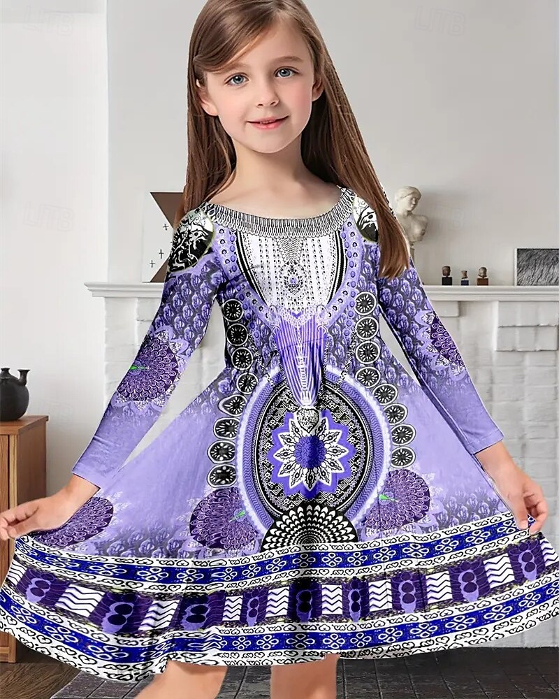 Tyttöjen 3D Kuvitettu Mekko Pitkähihainen Kesä Kevät Loma Päivittäin Pyhäpäivä Prinsessa Kaunis Makea Lapset 4-12 vuotta Rento mekko A linjainen mekko Polvipituinen Normaali 2025 - $16.99 –P8
