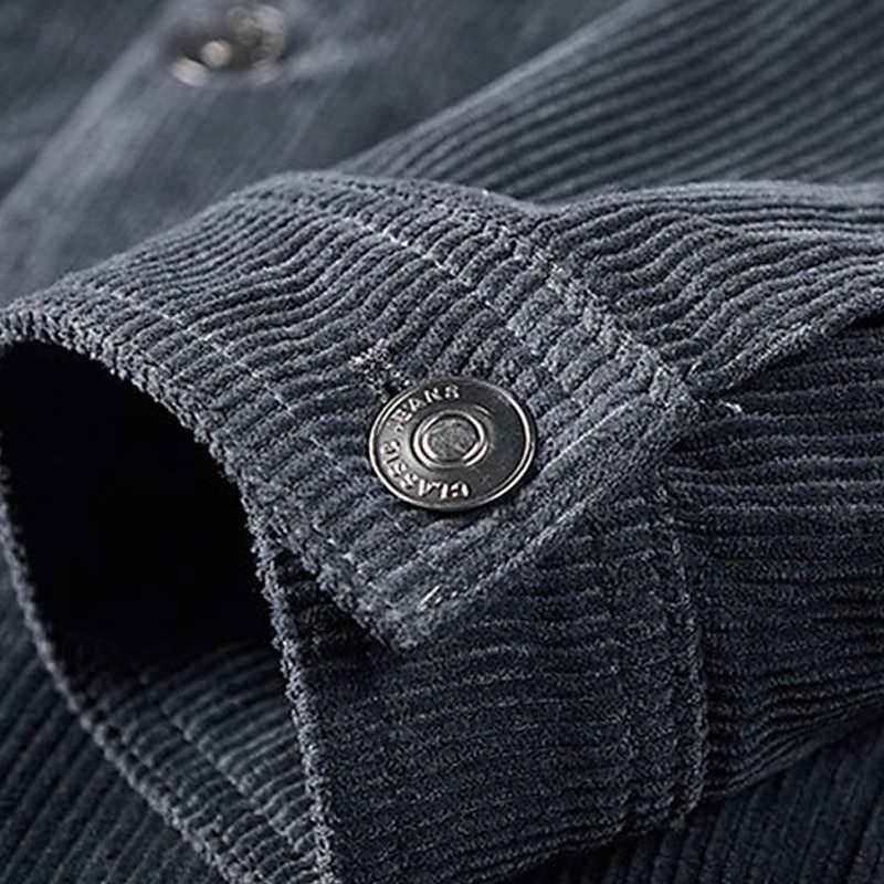 Men's Corduroy Jacket Cargo Jacket Casual Jacket Vacation Daily Pocket Fall Winter Plain Fashion Classic Lapel Regular Black Khaki Coffee Gray Jacket 2025 - $68.99 –P9