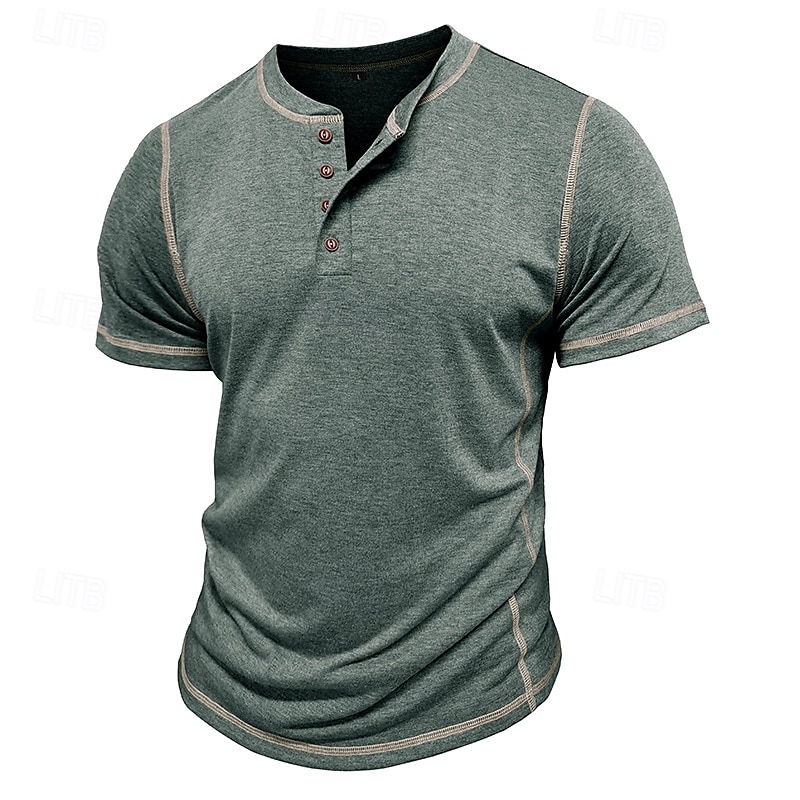 Miesten Henley-paita Puuvillainen paita T-paidat Lyhythihainen Yhtenäinen väri Tavallinen Solid Color Muoti Suunnittelija Vapaa-aika Väripaletti Napit Henley ulko- Kausaliteetti Päivittäin Kesä 2025 - $18.99 –P9