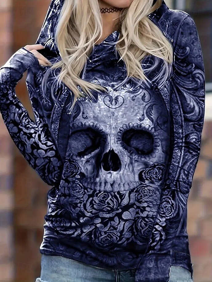 Per donna Felpa con cappuccio Grafico Teschio Halloween Caldo Vintage Moda Manica Lunga Con Cappuccio Top Regolari Streetwear Abbigliamento Quotidiano Casuale Stampato Nero Blu Estate Autunno Inverno del 2025 a $26.99 –P4