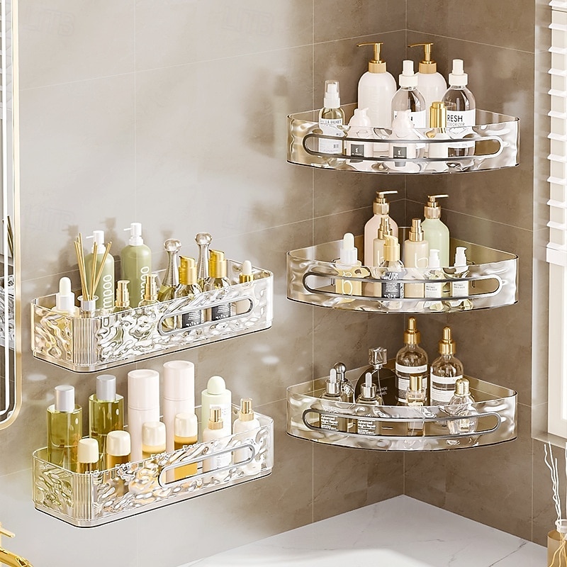 2026年 壁掛け式バスルーム収納ラック、ドリル不要、壁掛け式トイレ収納オーガナイザー、トイレタリーや日用品用の透明コスメティックオーガナイザー  コレクション – $15.99 –P1
