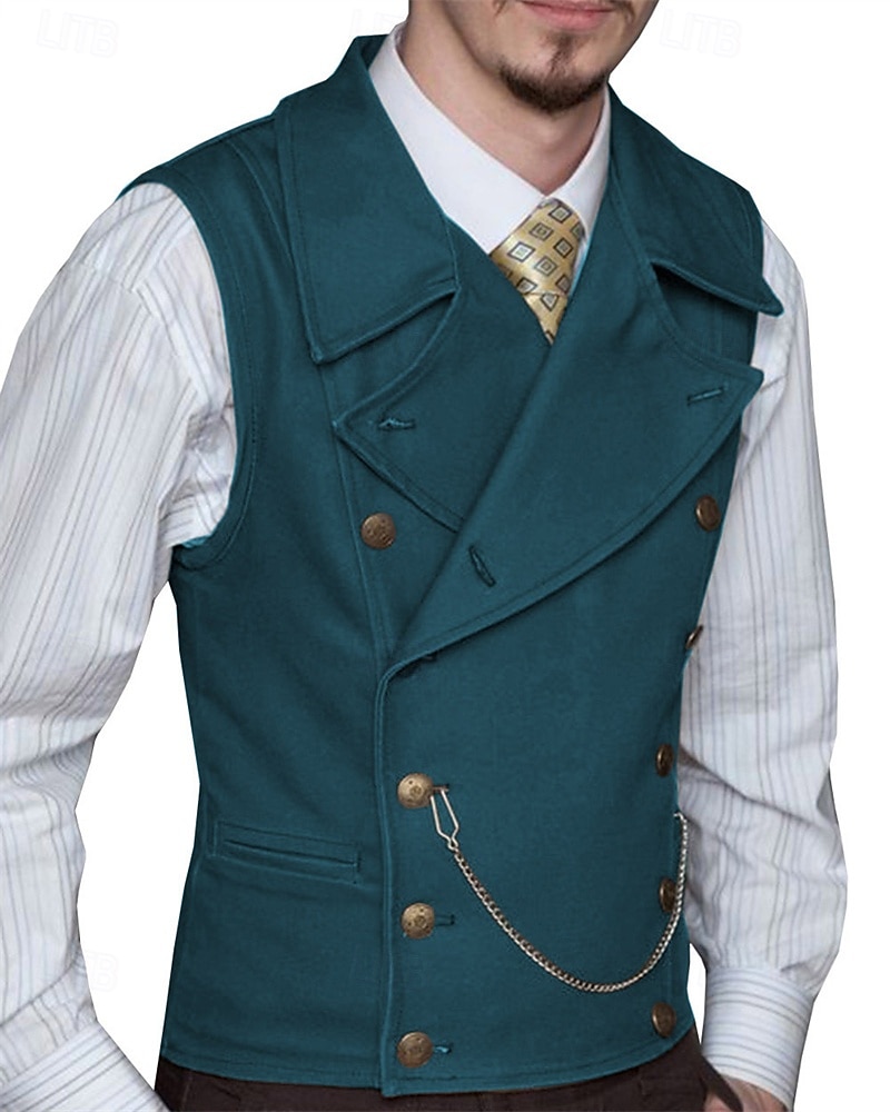 Hombre Chaleco Vacaciones Fiesta Negocio Moda Casual Primavera Otoño Bolsillo Botones Poliéster Cómodo Plano Botonadura Doble Diseño Ajuste regular Plata Negro Blanco Vino Chaleco 2025 - $58.99 –P10