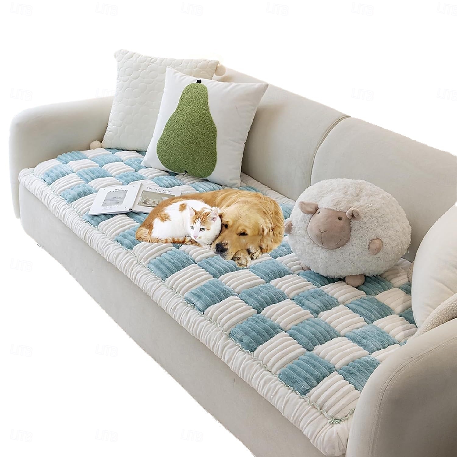 Copridivano per letto con motivo scozzese quadrato color crema, per cani e gatti del 2025 a $130.99 –P8