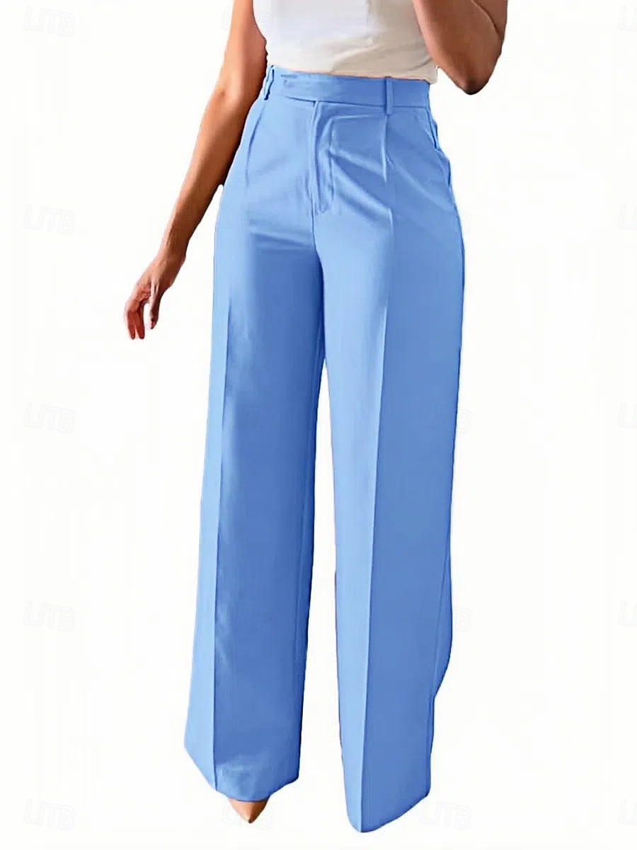 Per donna Gamba larga Pantaloni Eleganti Pantaloni Moda Lunghezza intera Naturale Semplice Tasche Laterali Comodo Traspirabilità Ufficio / Carriera Affari Nero Bianco Giallo Rosa Primavera Autunno del 2025 a $26.99 –P11