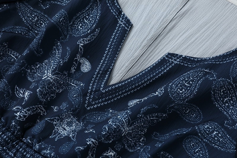 Femmes Robe Midi Robe bohème Robe occidentale Mode Classique Fête Sortir Week-end Coupe régulière Fleur manche longue Col en V Bleu de minuit Été de 2025 ? $37.99 –P7