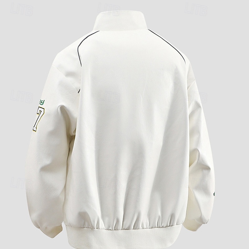 Homme Veste en Similicuir Veste moto Blouson de Moto Vacances Quotidien Coupe-vent Chaud Avec Poches Automne Hiver Lettre Mode Classique Revers Régulier Noir Blanche Rouge Veste de 2025 ? $58.99 –P4