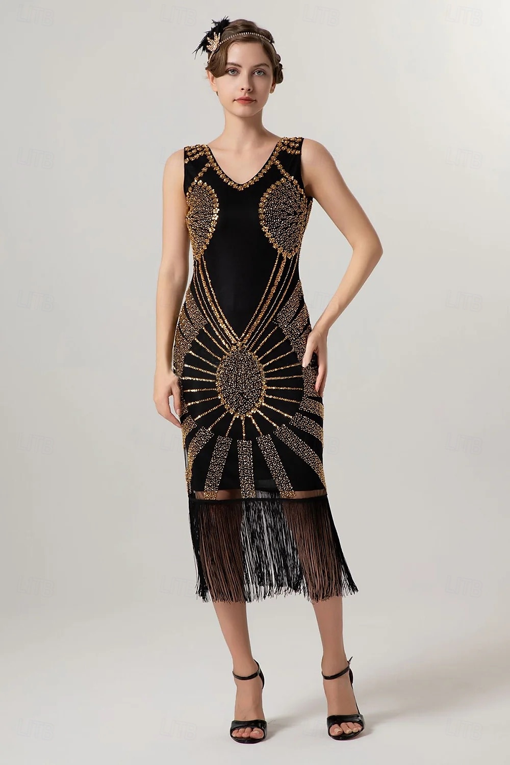 Rétro Vintage Années Folles Années 1920 Midi Robe Charleston Robe de cocktail Gatsby le Magnifique Fille Flapper Paillettes Frange Col en V Femmes Noël Halloween Carnaval Mariage Soirée Mascarade de 2025 ? $54.99 –P2
