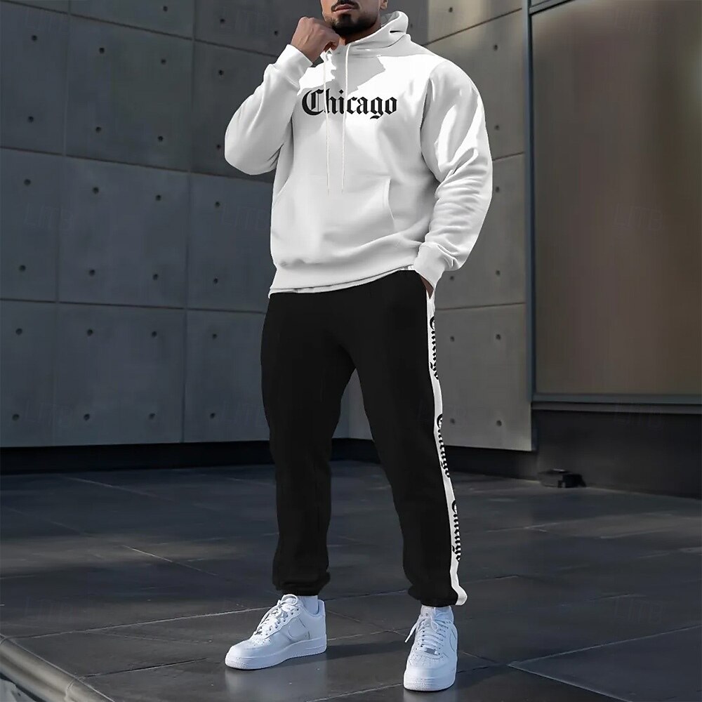 Herr Text / nummer 2st 3D-tröja set Träningsoverall Hoodie-tröja Långärmad Långa byxor Huva Sportig Ledigt vardag Fritids- 3D-utskrift Vår Höst Vinter Vit 2025 - $39.99 –P1