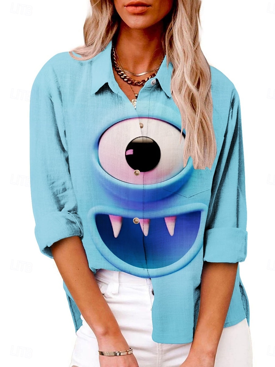 Per donna Camicia 3D Attivo Quotidiano Elegante Manica Lunga Colletto a Camicia Top Regolari Quotidiano Ferie Bottoni Stampato Blu Azzurro Estate Primavera Autunno del 2025 a $29.99 –P3