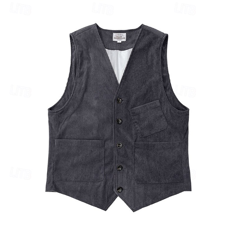 Hombre Chaleco Vacaciones Negocio Moda Casual Primavera Otoño Bolsillo Botones Poliéster Pana Cómodo Plano Recto 1 botón Escote en Pico Ajuste regular Marrón Oscuro Negro Vino Azul Marino Chaleco 2025 - $32.99 –P10