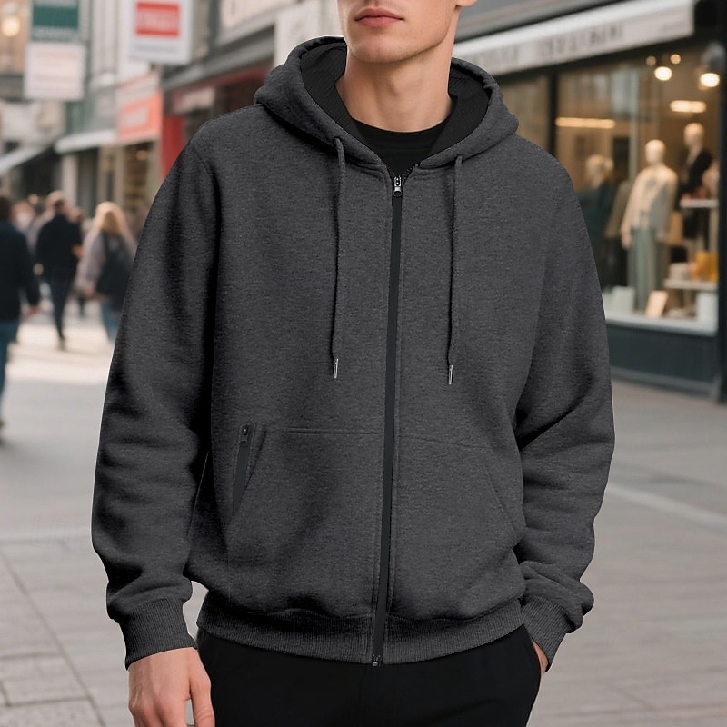 Hombre Sudadera Sudadera con capucha y cremallera completa Sudadera con capucha de lana Albaricoque Negro Verde Ejército Azul Marino Gris Claro Con Capucha Plano Bolsillo Deporte Diario Festivos 2025 - $26.99 –P17