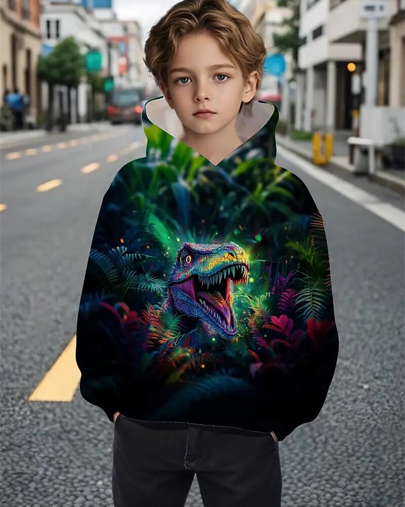 Pojkar 3D Dinosaurie Huvtröja Långärmad Vår Höst Mode Streetwear Barn 4-12 år Huva Utomhus Ledigt Dagligen Normal 2025 - $18.99 –P1