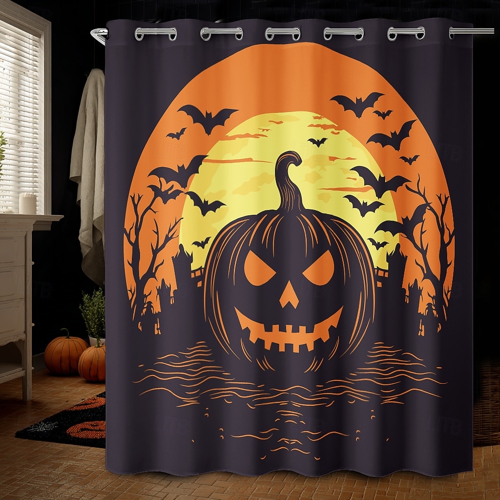 Halloweenský sprchový závěs s háčky, polyesterový, pratelný, voděodolný, vzorovaný, koupelnová vana, dekorace 2025 - $21.99 –P30